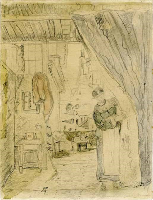 Vrouw bij het gordijn (studie), 1874